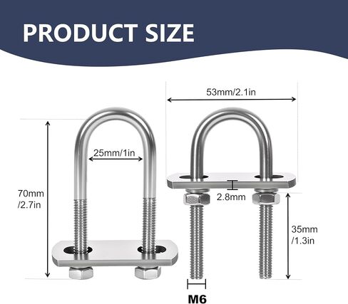 2 Sets M10 U-Bolts,u-Bolts 2" (50mm) Wide,304 Stainless Steel u-Bolts,with Nuts,Bolt Plate and washers (2, M10 x 50mm x 115mm) in Saudi Arabia