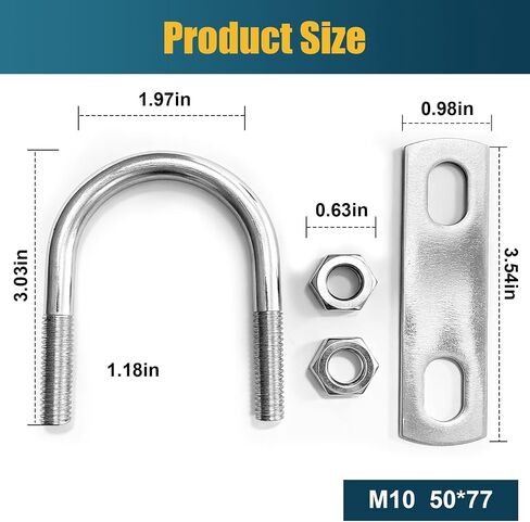 2 Sets M8 U-Bolt, 2" Wide U Bolt with Washers and Nuts, Heavy Duty Galvanized Carbon Steel Round U Bolts for Trailers, Boats, Replacement Parts and Accessories for Ski Boat, Fishing Boat in Kuwait