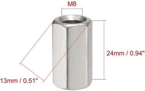 Round Connector Nuts, 2Pcs M8 Nuts 304 Stainless Steel Metric Hex Coupling Nut Fasteners Female Thread Rod in Saudi Arabia
