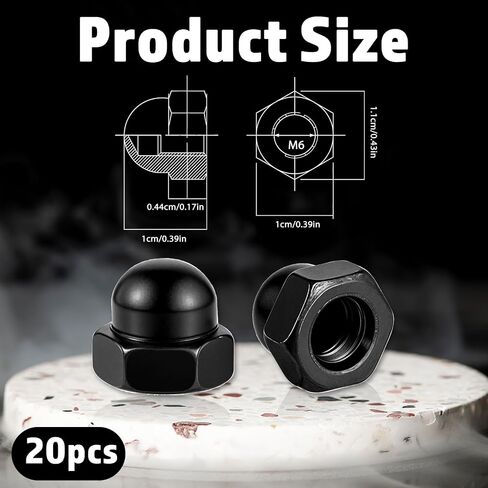 M6 Black Acorn Cap Nuts M6-1.0 Dome Head Hex Nuts for Indoor Outdoor 20 Pcs Black Finish Crown Cap Nut for Bolt in Saudi Arabia
