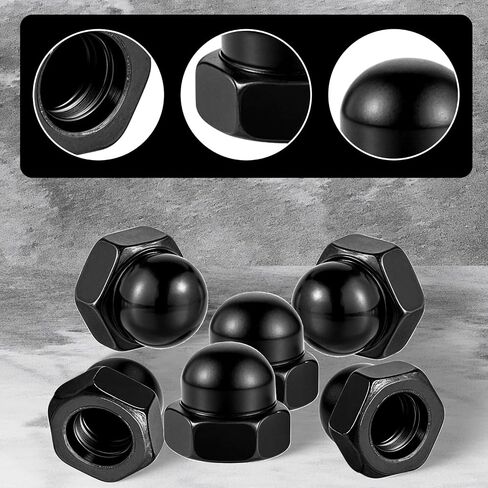 M6 Black Acorn Cap Nuts M6-1.0 Dome Head Hex Nuts for Indoor Outdoor 20 Pcs Black Finish Crown Cap Nut for Bolt in Saudi Arabia