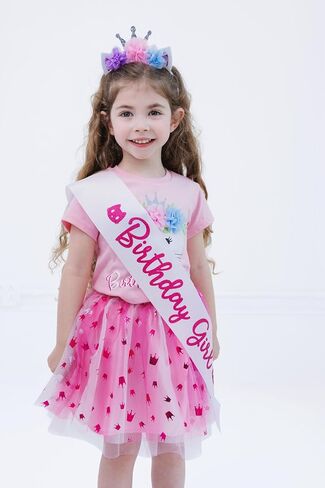 Birthday Girl Outfit - T-Shirt, Tulle Tutu Skirt, Headband & Satin Sash Set Toddler to Big Kid Sizes (2T - 10-12) in Kuwait