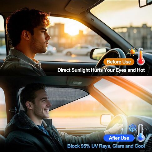 XCBYT Magnetic Car Window Shades for Driver, 2 Pack Front Side Window Sun Shades, Strong Magnets Sun Glare Blocker for SUV Truck Sedan, Heat & UV Protection Car Curtains Safe for Daily Driving in Saudi Arabia