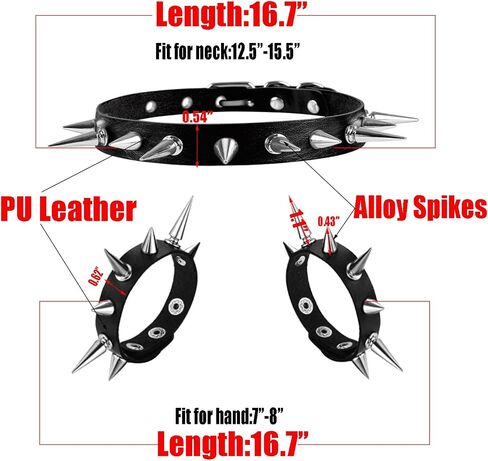 3 Pieces Punk Choker Jewelry Set,Spiked Leather Collar Necklace + Spike Rivets Bracelets Cool Punk Accessories for 80s 90s Women Men in Kuwait
