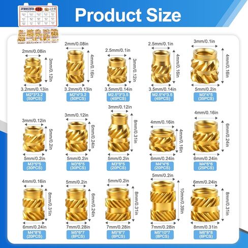 400 PCS Premium Bremium Trallterts Kit ، M2 M2.5 M3 M4 M5 M6 Female Metric Insert Insert ، إدراج مجموعة حرارة للمكونات البلاستيكية والطباعة ثلاثية الأبعاد in Kuwait