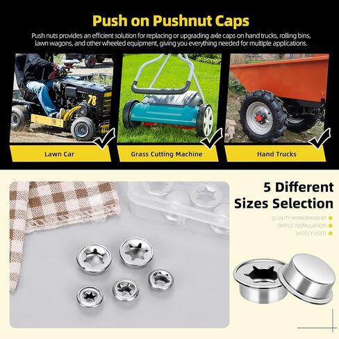 80pcs دفع على pushnut cap stud 1/2 "، 1/4" ، 5/16 "، 3/8" ، 2/5 "محور محور كبسولات محور كاب مع طلاء الزنك الميكانيكي ، أغطية غسالة دائمة لشاحنات اليد ، عربات العشب ، صناديق المتداول in Kuwait