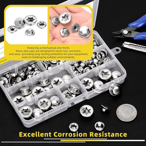 80pcs دفع على pushnut cap stud 1/2 "، 1/4" ، 5/16 "، 3/8" ، 2/5 "محور محور كبسولات محور كاب مع طلاء الزنك الميكانيكي ، أغطية غسالة دائمة لشاحنات اليد ، عربات العشب ، صناديق المتداول in Kuwait