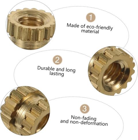 Pretyzoom 100pcs النحاس النحاس المربوطة ملولبة المكسرات تضمين المكسرات لطباعة صب الحقن وتطبيقات السيارات مادة صلابة عالية in Saudi Arabia