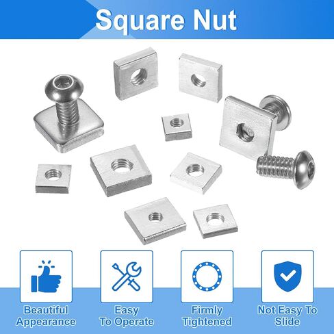 uxcell 100Pcs M4x8mmx3mm Square Nuts, Carbon Steel Zinc Plated Coarse Thread Square Nuts Fasteners for Home Repairs and Professional Engineering, Silver in Saudi Arabia