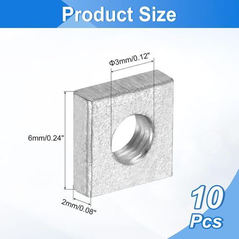 uxcell 100Pcs M4x8mmx3mm Square Nuts, Carbon Steel Zinc Plated Coarse Thread Square Nuts Fasteners for Home Repairs and Professional Engineering, Silver in Saudi Arabia