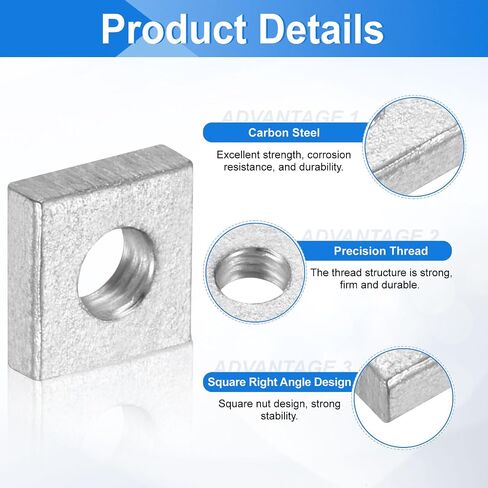 uxcell 100Pcs M4x8mmx3mm Square Nuts, Carbon Steel Zinc Plated Coarse Thread Square Nuts Fasteners for Home Repairs and Professional Engineering, Silver in Saudi Arabia