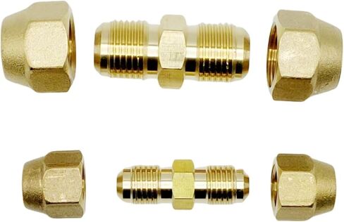 2PCS 1/4" and 3/8" Copper Pipe Extension Joint Connectors for Air Conditioning Pipe Coupling Adapters with Flare Nuts, Free Welding copper flare fittings in Saudi Arabia