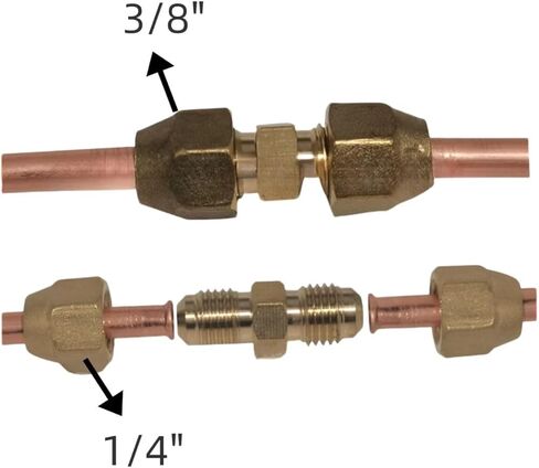 2PCS 1/4" and 3/8" Copper Pipe Extension Joint Connectors for Air Conditioning Pipe Coupling Adapters with Flare Nuts, Free Welding copper flare fittings in Saudi Arabia
