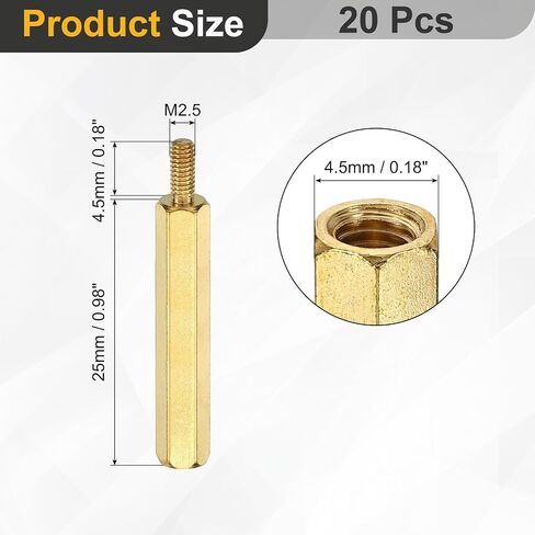 uxcell 20Pcs Male to Female Thread Spacer Screws, M2.5 x 25mm + 6mm Brass Hex Standoff Screws PCB Motherboard for Drone Quadcopter, Computer and Circuit Board in Saudi Arabia