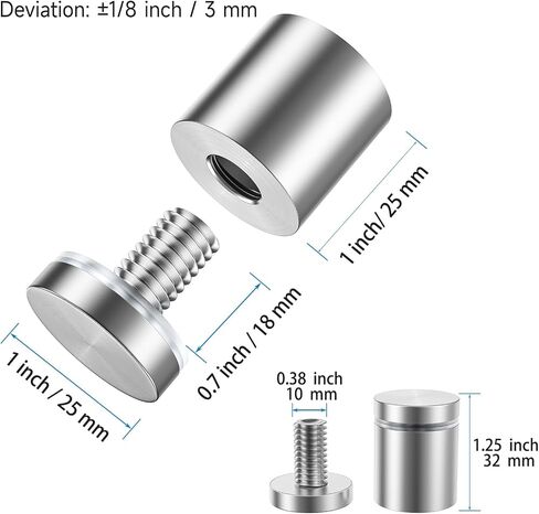 LuckIn 8 Pack Standoff Screws for Acrylic (1 in. Dia x 1 in. L), Stainless Steel Stand Off Wall Mounts Hardware for Sign Holder, Silver in Saudi Arabia