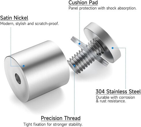 LuckIn 8 Pack Standoff Screws for Acrylic (1 in. Dia x 1 in. L), Stainless Steel Stand Off Wall Mounts Hardware for Sign Holder, Silver in Saudi Arabia