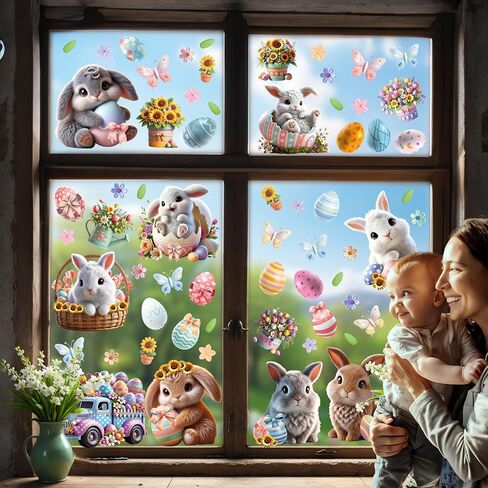 Spring Window Clings Spring Decorations Watercolor Flower Window Clings Reusable Removable for Glass Windows Living Room Nursery Room Home Hummingbirds in Spring Bloom 153 Pieces in Saudi Arabia
