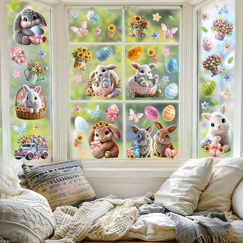 Spring Window Clings Spring Decorations Watercolor Flower Window Clings Reusable Removable for Glass Windows Living Room Nursery Room Home Hummingbirds in Spring Bloom 153 Pieces in Saudi Arabia