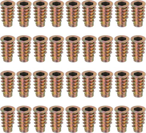 MECCANIXITY 38Pcs Threaded Inserts Nuts, M6x20mm Hex Socket Drive Nut Inserts for Wood - Zinc Alloy Screws Furniture Screw in Nuts Bolt Fastener in Kuwait
