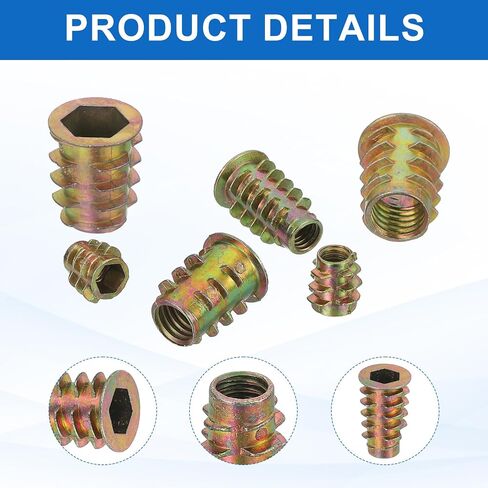 MECCANIXITY 38Pcs Threaded Inserts Nuts, M6x20mm Hex Socket Drive Nut Inserts for Wood - Zinc Alloy Screws Furniture Screw in Nuts Bolt Fastener in Kuwait