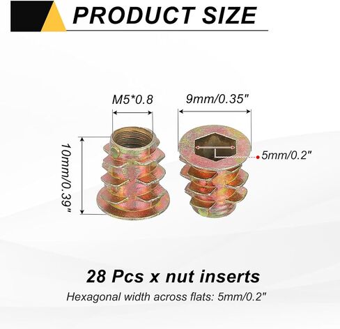 meccanixity 28 pcs إدراج ملولب للخشب ، وسبائك الزنك M5 إدراج المكسرات محرك سداسي المسمار بطول 10 مم للأثاث ، والخزانة ، والطاولات والكراسي in Kuwait