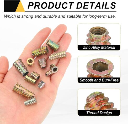 meccanixity 28 pcs إدراج ملولب للخشب ، وسبائك الزنك M5 إدراج المكسرات محرك سداسي المسمار بطول 10 مم للأثاث ، والخزانة ، والطاولات والكراسي in Kuwait