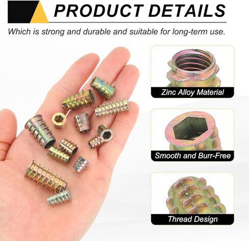 meccanixity 28 pcs إدراج ملولب للخشب ، وسبائك الزنك M5 إدراج المكسرات محرك سداسي المسمار بطول 10 مم للأثاث ، والخزانة ، والطاولات والكراسي in Kuwait