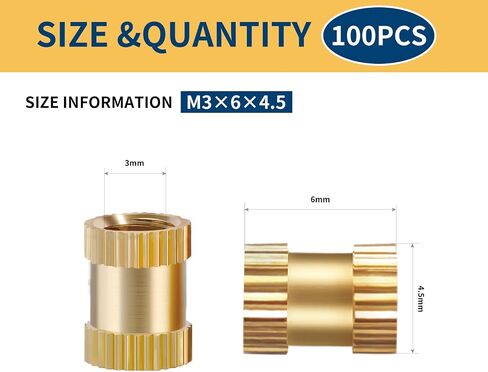 100pcs M3 Heat Set Inserts, Brass Threaded Insert for Plastic and 3D Printing, M3x6x4.5mm in Kuwait