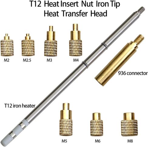 Quicko Heat Set Insert Tool M2 M3 M4 M5 M6 M8 Hot Melt Brass Knurled Nut Embedded Insertion Tip Adapter Kit 3D Printed Parts Install for T12 Soldering Iron in Saudi Arabia