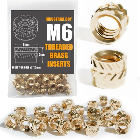 Heat Set Threaded Insert, Brass Inserts - Heat Set Inserts for 3D Printing, Plastic Parts & Prototyping | Metric Knurled Nuts for Secure Fastening (M6 x 8 OD x 5 L - 50 Pieces) in Saudi Arabia