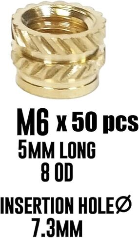Heat Set Threaded Insert, Brass Inserts - Heat Set Inserts for 3D Printing, Plastic Parts & Prototyping | Metric Knurled Nuts for Secure Fastening (M6 x 8 OD x 5 L - 50 Pieces) in Saudi Arabia