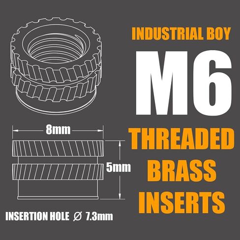 Heat Set Threaded Insert, Brass Inserts - Heat Set Inserts for 3D Printing, Plastic Parts & Prototyping | Metric Knurled Nuts for Secure Fastening (M6 x 8 OD x 5 L - 50 Pieces) in Saudi Arabia