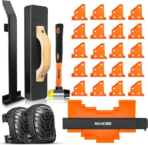 Laminate/Vinyl Flooring Tools, NAACOO Heavy Tapping Block, Heavy Pull Bar, Knee Pads, 10" Contour Gauge, 20pc Upgrade Flooring Spacers, Rubber Mallet/Pro-6 in 1 Floor Installation Kit in Saudi Arabia