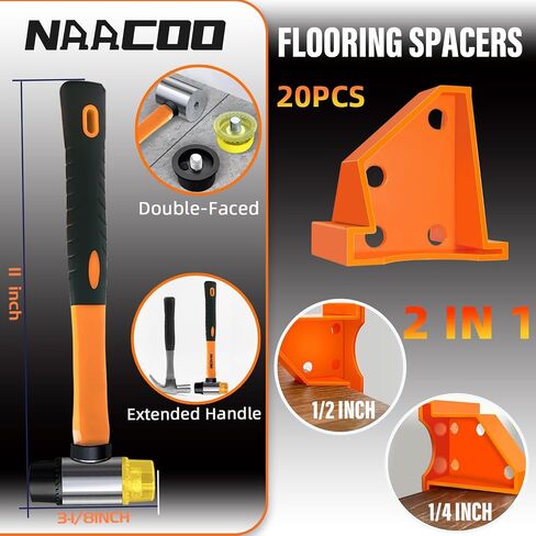 Laminate/Vinyl Flooring Tools, NAACOO Heavy Tapping Block, Heavy Pull Bar, Knee Pads, 10" Contour Gauge, 20pc Upgrade Flooring Spacers, Rubber Mallet/Pro-6 in 1 Floor Installation Kit in Saudi Arabia