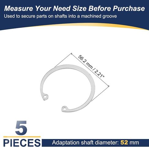 PATIKIL 52mm ID Internal Retaining Rings, 5 Pcs E-Clip Snap Ring 304 Stainless Steel Internal Circlip for Automobile Valve Equipment Bearings in Kuwait