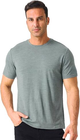Merino Protect 100 ٪ Merino Wool T-Shirt for Men Short Sleve Slim Fit Undershirt قميص Tee Lightweight Tee Teae للتنزه في السفر (Xlarge-Plus) in Kuwait
