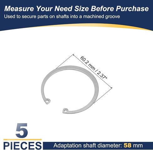 PATIKIL 52mm ID Internal Retaining Rings, 5 Pcs E-Clip Snap Ring 304 Stainless Steel Internal Circlip for Automobile Valve Equipment Bearings in Kuwait