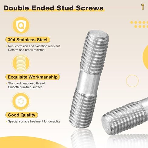 Metallixity double end end thould stud scree (M16 × 45mm) 2pcs ، قضبان طول الخيط المتساوية وترصيع 304 من الفولاذ المقاوم للصدأ - لتلوح في الصيانة المنزلية ، نغمة الفضة in Saudi Arabia