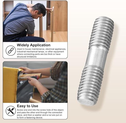 Metallixity double end end thould stud scree (M16 × 45mm) 2pcs ، قضبان طول الخيط المتساوية وترصيع 304 من الفولاذ المقاوم للصدأ - لتلوح في الصيانة المنزلية ، نغمة الفضة in Saudi Arabia