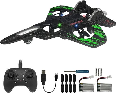 RC Airplane for Kids and Beginners, 2.4GHz Foam Drone Remote Control Airplane Outdoor Flying Toy, 360° Drop-Resistant Stunt Spin Remote Fighter Jet with Lights (Green) in Kuwait