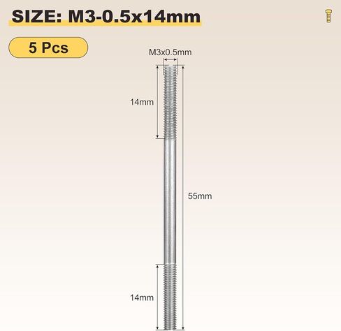 Metallixity double end end thould stud scree (M16 × 45mm) 2pcs ، قضبان طول الخيط المتساوية وترصيع 304 من الفولاذ المقاوم للصدأ - لتلوح في الصيانة المنزلية ، نغمة الفضة in Saudi Arabia