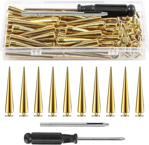 40sets Spikes and Studs Kit,7x40mm Gold Cone Clothing Spike Stud Rivet with Tool for Clothes Crafts in Saudi Arabia