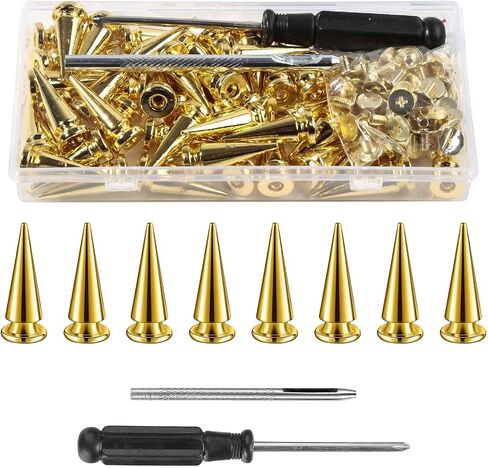 40sets Spikes and Studs Kit,7x40mm Gold Cone Clothing Spike Stud Rivet with Tool for Clothes Crafts in Saudi Arabia