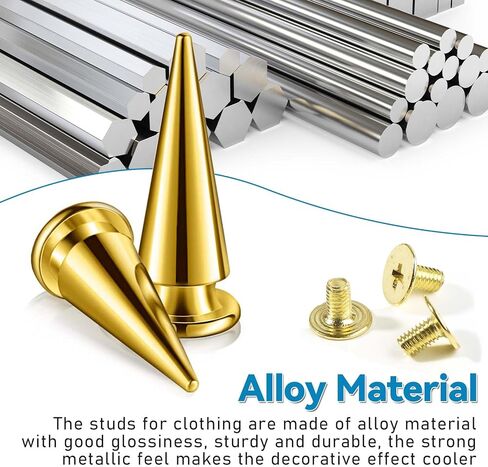 40sets Spikes and Studs Kit,7x40mm Gold Cone Clothing Spike Stud Rivet with Tool for Clothes Crafts in Saudi Arabia