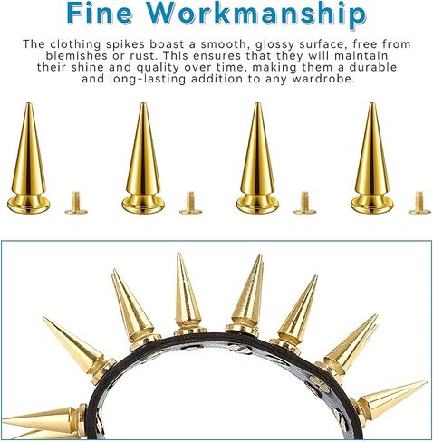 40sets Spikes and Studs Kit,7x40mm Gold Cone Clothing Spike Stud Rivet with Tool for Clothes Crafts in Saudi Arabia