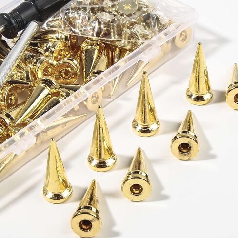 40sets Spikes and Studs Kit,7x40mm Gold Cone Clothing Spike Stud Rivet with Tool for Clothes Crafts in Saudi Arabia
