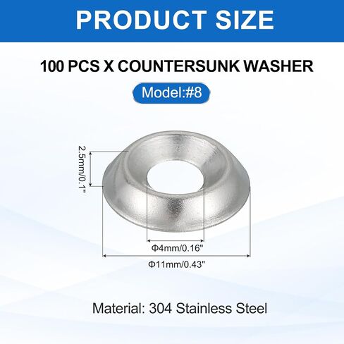 MECCANIXITY 60 Pcs #6 Countersunk Finish Washers, 304 Stainless Steel Cup Washer Gasket for Screws Bolts Machinery Construction, Black in Saudi Arabia