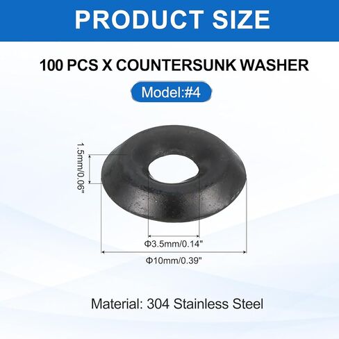 MECCANIXITY 60 Pcs #6 Countersunk Finish Washers, 304 Stainless Steel Cup Washer Gasket for Screws Bolts Machinery Construction, Black in Kuwait