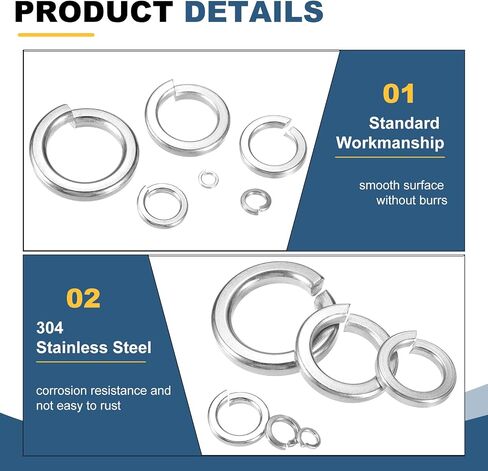 uxcell 120 Pcs M2 Split Lock Washers, 304 Stainless Steel Spring Lock Washer 2mm ID 3.6mm OD 0.58mm Thick for Screws Bolts Fasteners in Saudi Arabia