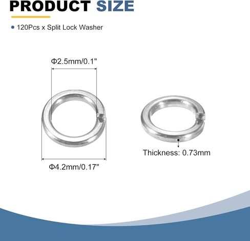 uxcell 120 Pcs M2 Split Lock Washers, 304 Stainless Steel Spring Lock Washer 2mm ID 3.6mm OD 0.58mm Thick for Screws Bolts Fasteners in Saudi Arabia